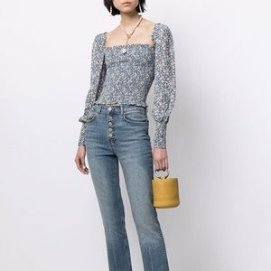 REFORMATION Blue Pinto Floral Print Top Blouse Size Medium